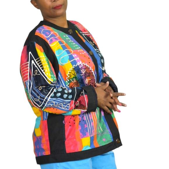 Gene Ewing Bis Jacket Puffy Paint Lace Avant Garde Wearable Art Vintage Medium - Picture 3 of 14